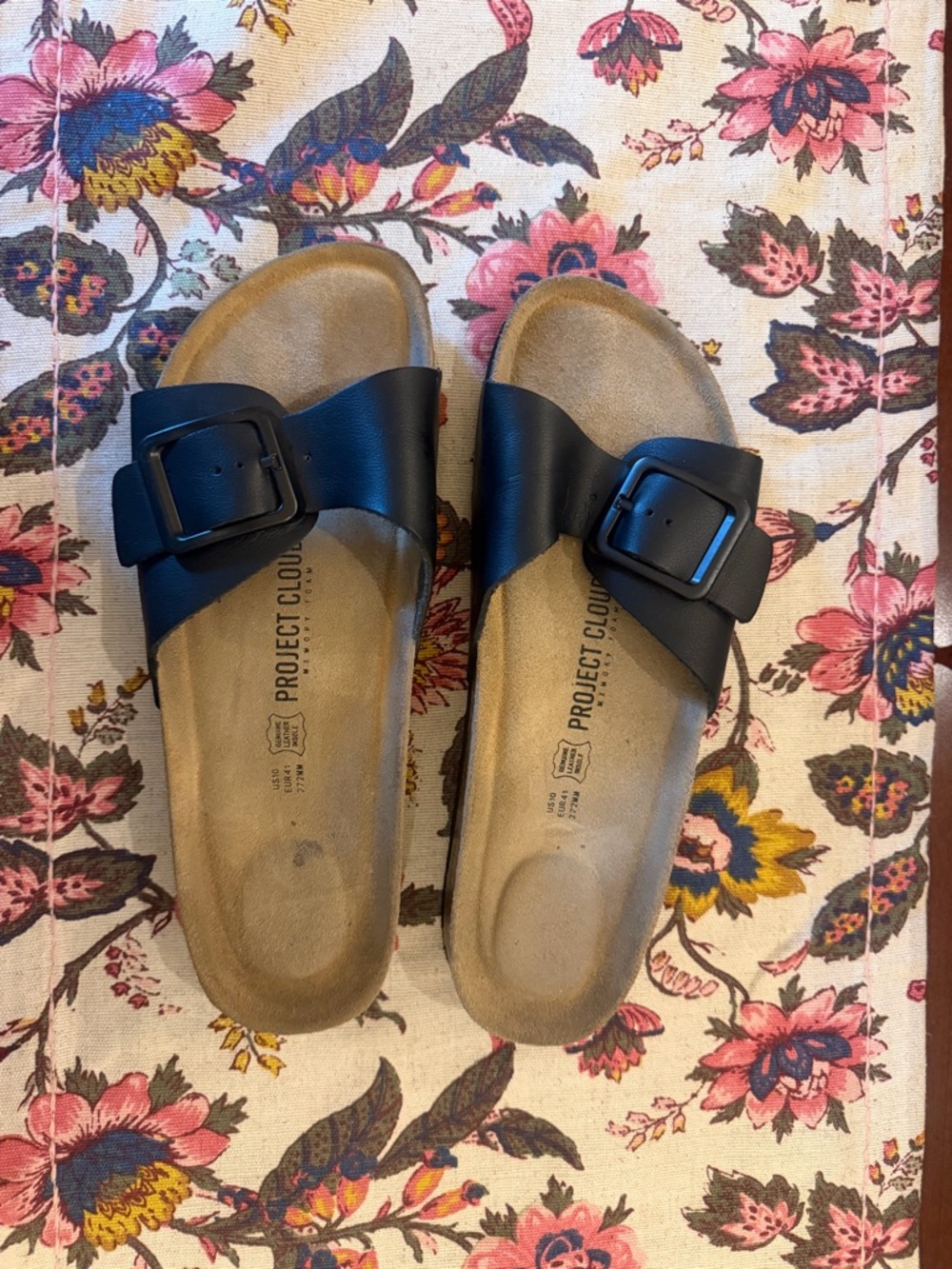 Project Cloud Black Single-Band Buckle Sandals for Women